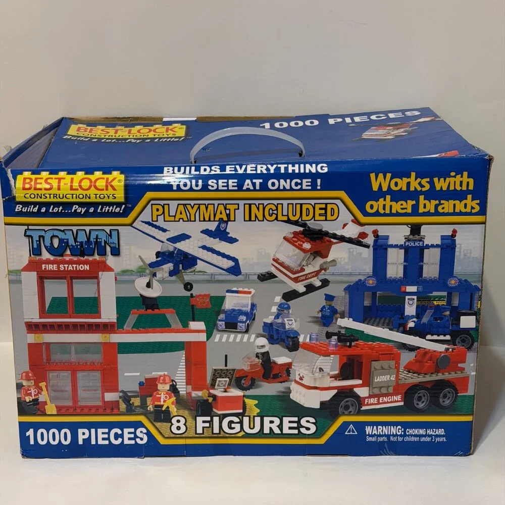 Best Lock Construction Toys Town Police Fire Station Building Playset 1000 piece